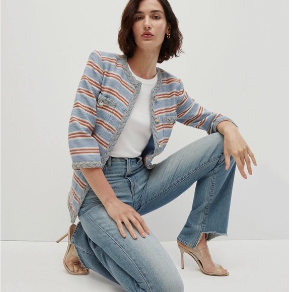 NEW Veronica Beard Striped Ginerva Belt Jacket Button Blazer, Blue/Red/White - Picture 8 of 15